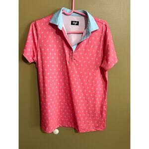 Waggle pink flamingo print polo golf shirt womens L